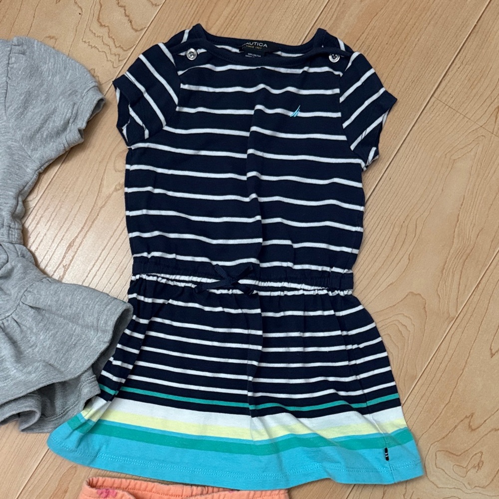 Toddler Girl Gray Heart Sequin Dress 2T, Nautica Striped Blue Dress 24M, Tshirt - Picture 2 of 4